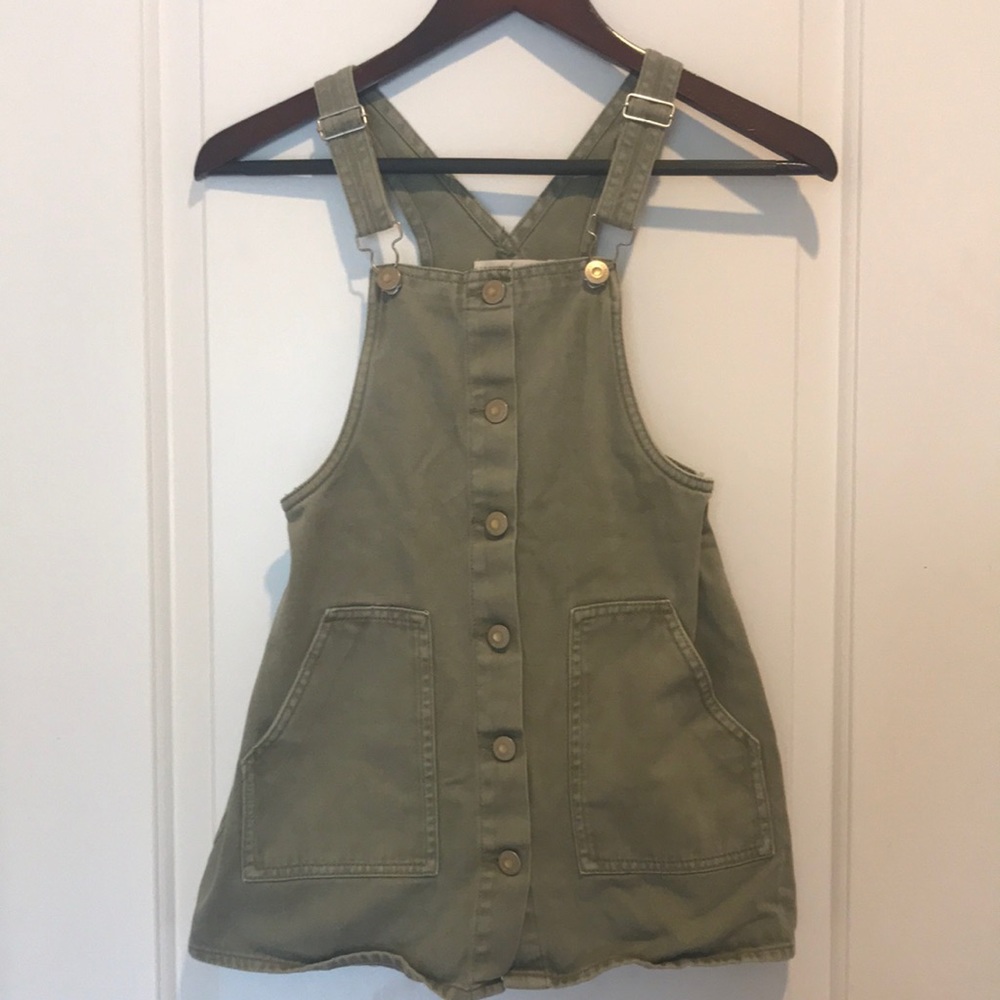 Zara olive color overall Jean dress Sz 8